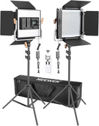 Neewer 2 Packs Advanced 2.4G 480 LED Video Light Photography Lighting Kit with Bag, Dimmable Bi-Color LED Panel with 2.4G Wireless Remote, LCD Screen and Light Stand for Portrait Product Photography