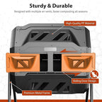 Compost Bin, 43-Gal Dual Chamber Composter Tumbler, Black Orange | Steel Frame with 2 Sliding Door and Aeration System, 360° Rotating, Tumbling Composting Bin for Kitchen, Garden, Yard
