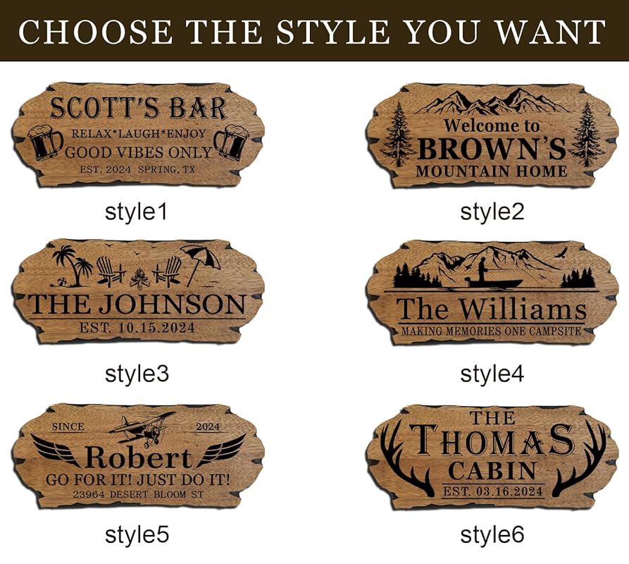 Personalized Cabin Sign - Rustic Wood Welcome Sign for Outdoor & Home Wall Decor - Customizable Farmhouse Decor, Backyard Sign & 3D Carving Wood Sign.3D carved decorative wooden plaques.