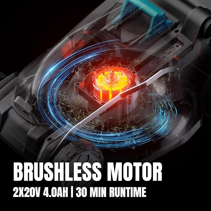 2x20V 18 inch Electric Lawn Mower Cordless, Brushless Push Lawn Mower with 6-Position Cutting Height Adjustment, 2x4.0Ah Battery & Dual Charger Included