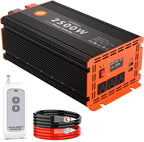2500 Watt Power Inverter 12V DC to 110V/120V AC Converter Peak Power 5000W Car Inverter with LCD Display 3 AC Outlets, 2 USB & Type-C Port for RV,Truck,Off-Grid Solar System with Remote Controller