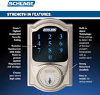 SCHLAGE Connect Camelot Touchscreen Deadbolt with Built-In Alarm and Handleset Grip with Accent Lever, Satin Nickel, FE469NX ACC 619 CAM LH, Works with Alexa