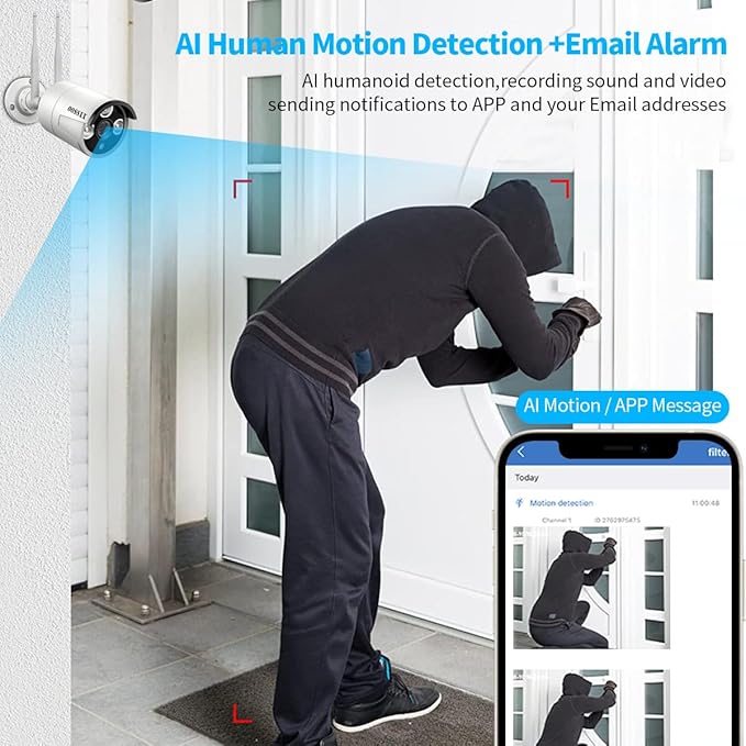(All-in-One Monitor) 2-Antennas Enchance Outdoor Security Camera System Wireless with Monitor WiFi Home Surveillance System 3.0MP Video Surveillance