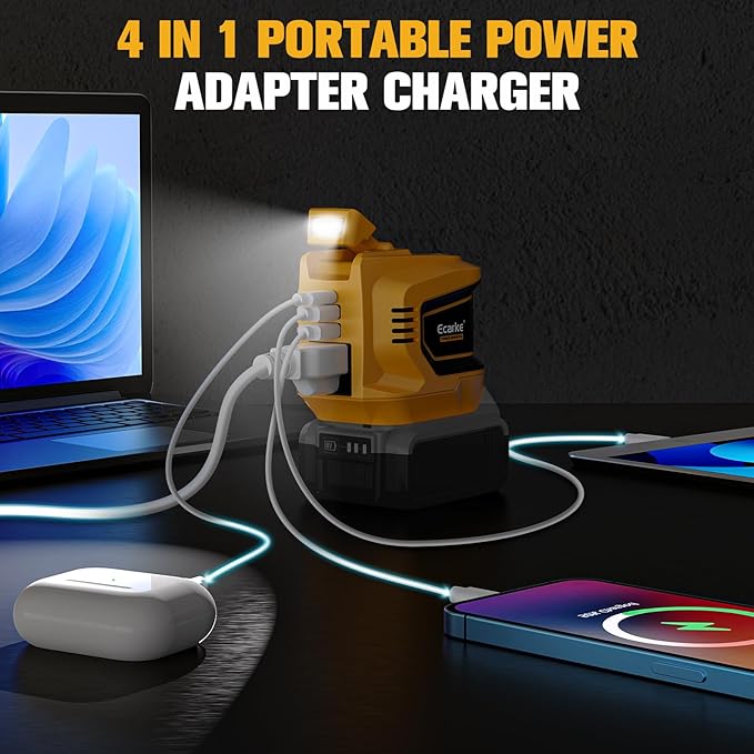 200W Portable Power Inverter Compatible with Dewalt 20V,Ecarke Real 200W Outdoor Generato Battery Converter with 2 USB&LED&AC Battery Powered Outlet (2PC Compatible with DeWalt 20V)
