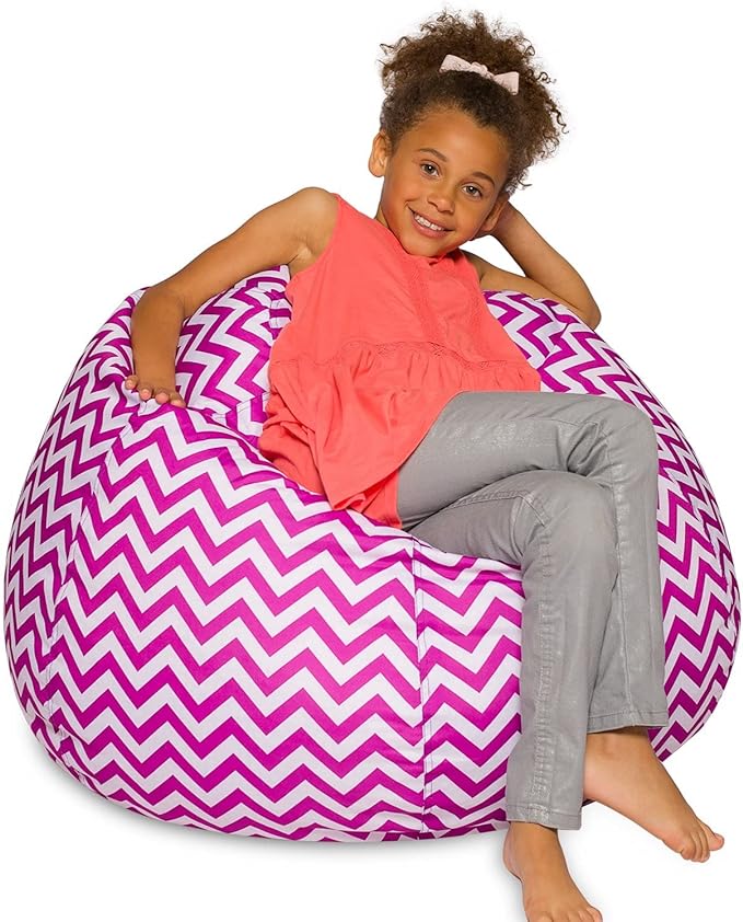 Posh Creations Bean Bag Chair for Kids, Teens, and Adults Includes Removable and Machine Washable Cover, Pattern Chevron Purple and White, 38in - Large