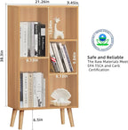 LEYAOYAO Wooden 5 Cube Bookshelf, Natural 3 Tier Book Shelf with Legs, Modern Open Storage Organizer,Boho Bookcase,Display Cabinet Shelf Free Standing Bookshelves for Bedroom,Living Room,Study
