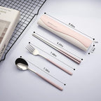 DEVICO Travel Utensils with Case, 4 Piece Portable Silverware Set for Work | 18/8 Stainless Steel Reusable Travel Cutlery Set, Korean Chopsticks Fork and Spoon Set for Lunch Box/Camping/Picnic/Dorm,Pink