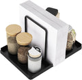 Napkin Holder for Table with Salt and Pepper Shakers Caddy, Black | Metal Napkin Holder, Standing Paper Napkin Storage for Kitchen Dining Table Decor