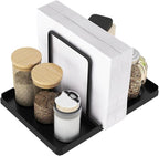 Napkin Holder for Table with Salt and Pepper Shakers Caddy, Black | Metal Napkin Holder, Standing Paper Napkin Storage for Kitchen Dining Table Decor