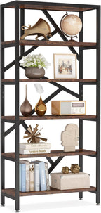 Tribesigns 71 Inch Industrial Bookshelf, 6 Shelf Etagere Bookcase, Free Standing Open Book Shelves Storage Display Shelf, Wood Shelving Units Organizer Rack for Bedroom Home Office Living Room