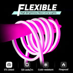 GZBtech Flexible LED Neon Rope Lights 50FT,AC 110-120V Waterproof Strip Light, 120 LEDs/M Cuttable Connectable Neon Lighting for Indoor Outdoor Home Decor/Commercial Building Use-Pink 15M