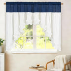 Likiyol Linen Valances for Windows Farmhouse Ruffle Swag Valance Rustic Country Window Valances Light Filtering Kitchen Curtains Rod Pocket Valance Curtains for Bathroom, Navy Blue White, 60"W x 36"L