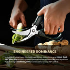 Poultry Shears，Heavy Duty Kitchen Shears with Anti-Slip Handle & Safety Lock，for Meat, Chicken, Bone, Turkey, Fish，Spring-Loaded, Dishwasher Safe