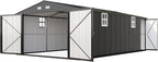 AMERLIFE 13x21x8.4 FT Outdoor Metal Garage Shed, Extra Large Storage Shed with Double Hinged Doors & 4 Windows, Carport for Car, Truck, Bicycle and Equipment Storage, Dark Gray