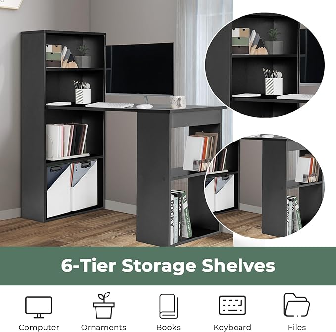 Computer Desk with Shelves, Black
