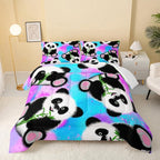 Panda Comforter Twin Size,Neon Panda Comforter Set for Kids Teens Girls Boys,3Pcs Bedding Set Printed Comforter with 2 Pillowcases,Down Alternative,Soft and Lightweight，Twin Size