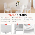 FDW | 5-Piece Dining Table Set | White | Glass Kitchen Table with 4 Upholstered Chairs and Faux Leather Cushions | Space-Saving and Modern Design | for Dining Room, Easy to Assemble