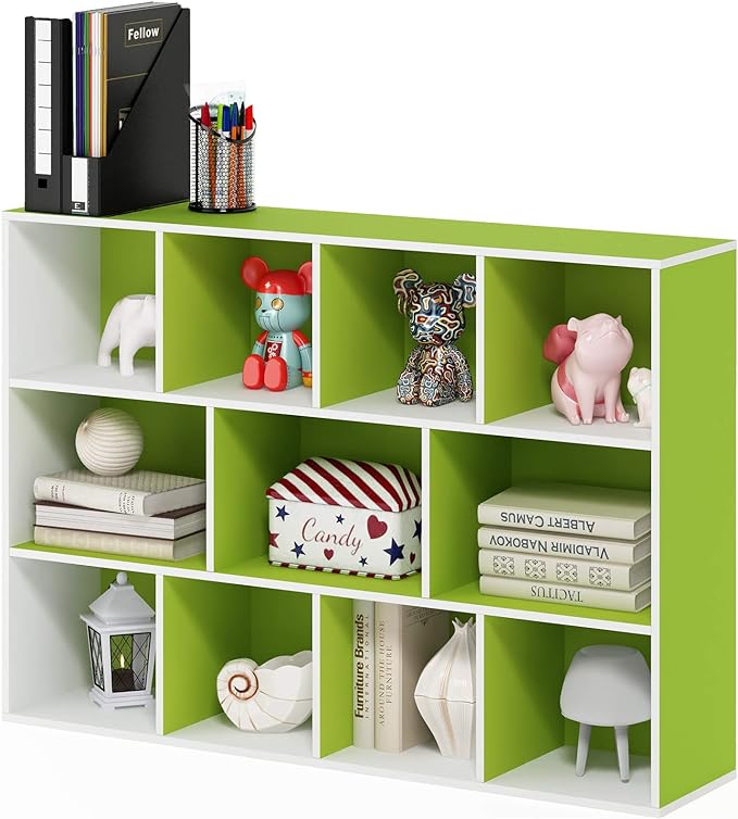 FURINNO 11107WH-GR 7 Reversible, 11-Cube, White Green