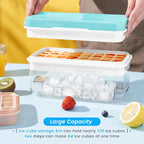 1.0" Ice Cube Tray with Lid and Bin, PHINOX 64 Cubes Ice Trays for Freezer, Ice Cube Trays for Freezer with 2 trays, Container, Lid & Ice Scoop, BPA Free, Blue(32Cubes/Tier)