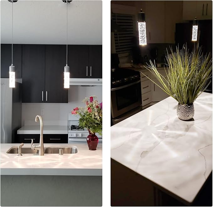 OKELI Pendant Lights Kitchen Island 1 Pack, 6000K Modern LED Bubble Crysta Pendant Light, Chrome Mini Single Island Lights Hanging Lighting for Dining Room, 6W, ETL
