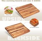 Acacia Wood Cutting Board (17x13x1.5in) and Wooden Butcher Block, Chopping Board - Reversible Multipurpose For Meat, Cheese Board, Vegetables, Bread...with Juice Groove, Cracker Holder & Inner Handles