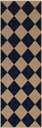 Lahome Checkered Easy Jute Runner Rug, 2x6 Kitchen Mats for Floor Washable Entryway Runner, Checkerboard Black Indoor Outdoor Carpet for Hallway 6ft Entry Laundry