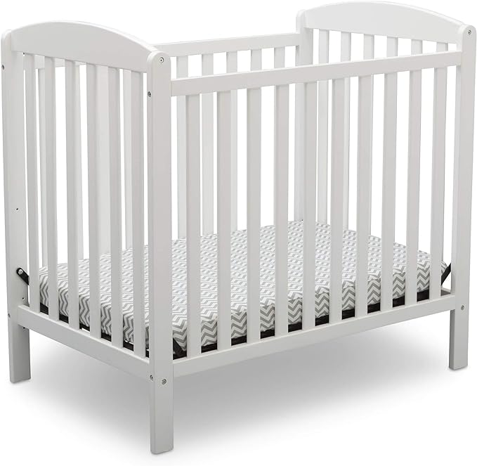 Delta Children Emery Mini Convertible Baby Crib with 2.75-inch Mattress, Bianca White