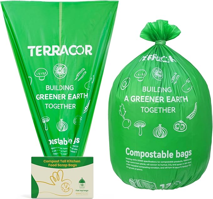 13 Gallon Compostable Trash Bags,50 Count, Heavy Duty Tall Kitchen Food Scrap Waste Bag,Certified BPI and ASTM D6400 Standard
