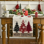 Artoid Mode Red Pine Trees Merry Christmas Table Runner, Winter Xmas Holiday Kitchen Dining Table Decoration for Home Party Decor 13x72 Inch
