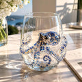 3D Octopuses Stemless Wine Glasses Artisanal Blue Ringed Octopus Glassware Coastal Christmas Home Decor Gift for Ocean Lovers，Octopus
