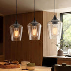 Ralbay Matte Black Industrial Pendant Light 3-Pack, Pendant Light Fixtures with Wine Clear Glass Shade, Adjustable Height for Kitchen Island, Farmhouse Dining Room Hanging Lighting Fixture