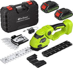 Hedge Trimmer Cordless with Battery, 2-in-1 Electric Handheld Grass Shear Cutter with 2 Pack Rechargeable Battery, Mini Bush Trimmer Kit for Garden Yard Lawn Pruning, Green