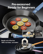 Carbon Steel Frying Pan Set, 8 10 12 Inch Nitrided Skillets | Complete Size Range for Everyday Cooking; Preseasoned Surface Develops Natural Patina without Coatings