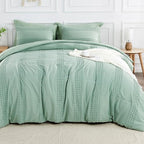 ENJOHOS Sage Green Queen Comforter Set - Boho Bedding Sets Queen Size, 3 PCS Tufted Comforter with Pom Pom Design for All Season, Lightweight Soft Microfiber Cooling Comforter with 2 Pillow Cases