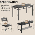 IRONCK Dining Table Set for 4, Kitchen Table and Chairs Set, Black | Kitchen Table with Upholstered Bench and 2 Chairs for Small Space, Apartment