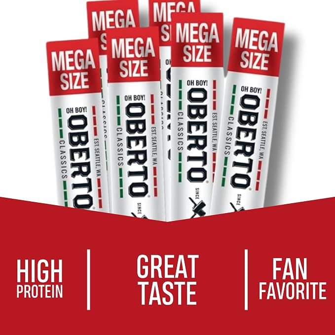 Oberto Classics Smok-A-Roni Smoked Sausage Mega Size, Oh Boy! Oberto Beef & Pork Sausage XL Meat Stick, Peperoni Style Protein Snacks, 1.8 Ounce (Pack of 20)