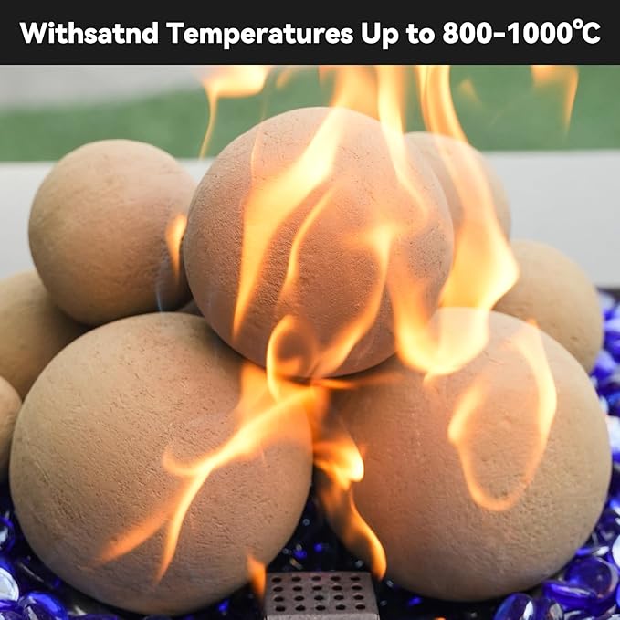 Skyflame 12PCS Ceramic Balls, Mixed of 4 Sizes Fire Pit Balls Set for Indoor and Outdoor Fire Tables or Fireplaces Accessory,Beige