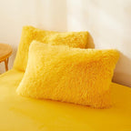 FOPPA Yellow Plush Fluffy Comforter Cover Set Queen - Ultra Soft Faux Fur Yellow Bedding Sets 3 Pieces (1 Shaggy Duvet Cover + 2 Pillow case) Fuzzy Bed Set (Yellow, Queen)
