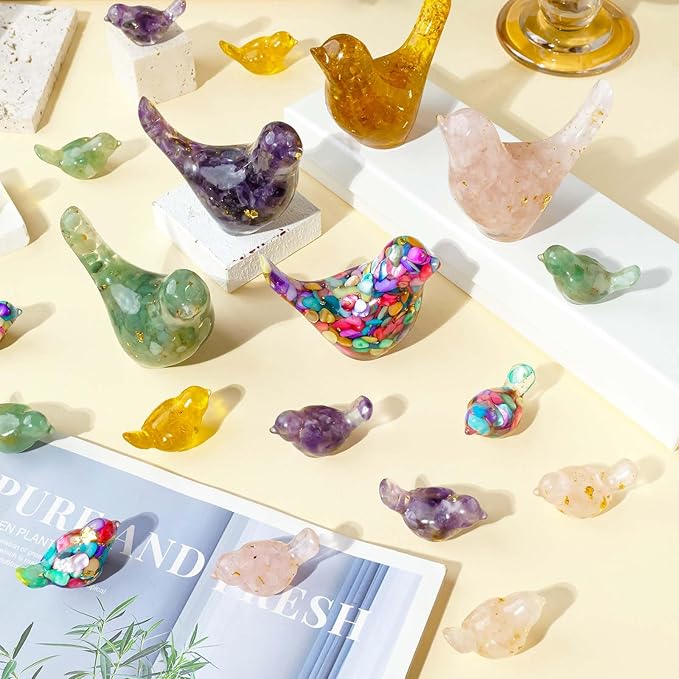 Crystal Bird Figurines, Resin Animal Statues, Miniature Decorative Gravel Birds, Home Decor (4PCS-RoseQuartz)