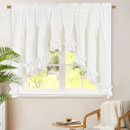 Likiyol Linen Valances for Windows Farmhouse Ruffle Swag Valance Rustic Country Window Valances Light Filtering Kitchen Curtains Rod Pocket Valance Curtains for Bathroom Cafe, White, 60" W x 36" L