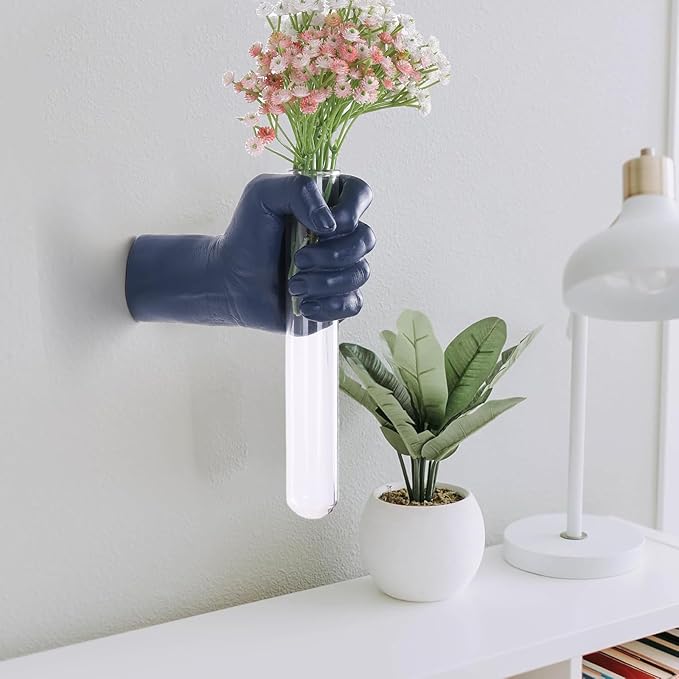 Blue Wall Sculpture,Wall Art Bedoroom,Hand Vase,Funky Flower Vase Decorations,Unique Wall Statue,Home Decor Art