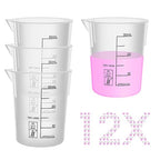 12PCS Mini Plastic Beakers, Vol.30ml(1.01oz) Stackable Measuring Cup with Black Scale line, Plastic Pitcher PP material Ideal for Science Activities and Household Use, LVB010
