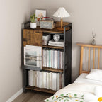 4 Tier Large Bookshelf with Storage Cabinet, Metal Industrial Bookcase Storage Organizer with Sliding Door, Open Standing Shelf Unit for Bedroom, Living Room, Home Office, Rustic Brown