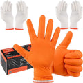 ANBOSON BBQ Gloves Disposable, Heat Resistant Grilling Gloves for Cooking | 10Mil Heavy Duty Nitrile Gloves-100Ct &4 Cotton Liners for Meat Handling Smoker for Hot Food Prep,Non-Slip Grip,Large,Orange