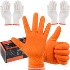 ANBOSON BBQ Gloves Disposable, Heat Resistant Grilling Gloves for Cooking | 10Mil Heavy Duty Nitrile Gloves-100Ct &4 Cotton Liners for Meat Handling Smoker for Hot Food Prep,Non-Slip Grip,Large,Orange