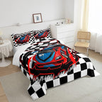 Erosebridal Racing Car Comforter Set, Dirt Bike Down Comforter,Cartoon Race Car Competition Extreme Sports Game Duvet Set for Kids Boys Teens Men, Red Automobile Quilted Duvet Decor 3 Pcs Queen Size