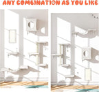 5 Pcs Cat Wall Shelves Set, Wall-Mounted Climber with Cat House, Scratching Post, Bridge, Hammock, Space-Saving Play Furniture, White