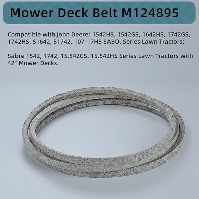 1/2 x 115'' Mower V-Belt Replace for M124895,Compatible for John Deere Scotts S1642 S1742 Sabre 1542GS 1542HS 1642HS, Mower 42-inch Deck Drive Belt Kevlar Lawn Mower Belt (M124895)