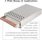 Handle Drawer Knock Box, Stainless Steel Detachable Coffee Stick Tapping Container, Shock-Absorbing And Durable Barista Style Tapping Box, Detachable Tapping Stick, Wooden Handle (Silver)