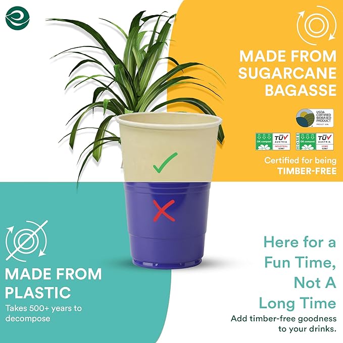 ECO SOUL 100% Compostable Plant-Based 8oz Hot Cups | (100 Count, 8 oz Hot Cups) | Disposable Bagasse Paper Cups | Eco-friendly Cups | Sturdy, Microwave & Oven Safe
